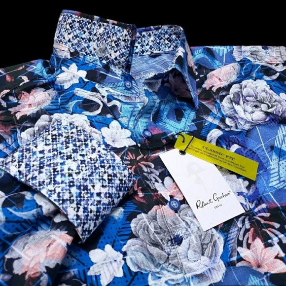 Robert Graham Geometric Floral Colorful Mens Large Blue Multicolor Sport Shirt - Picture 2 of 8